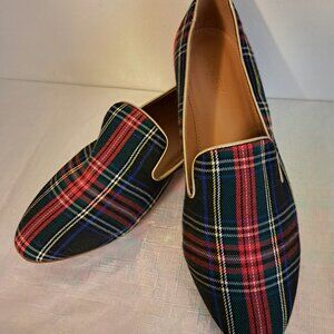J. Crew Plaid Festive Slip-On Loafers Woman’s 8.5 - Multicolor Red & Black